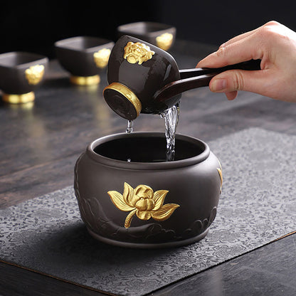 Purple Clay Black Gold Dragon Tea Set