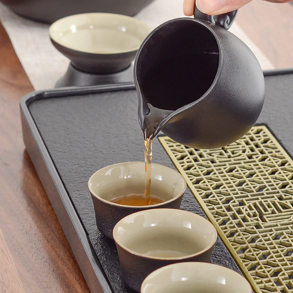 Black Ceramic Side Handle Teapot Set