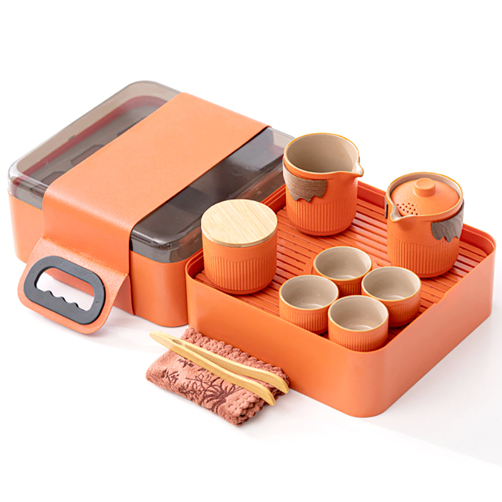 Orange Stoneware Portable Kung Fu Tea Set