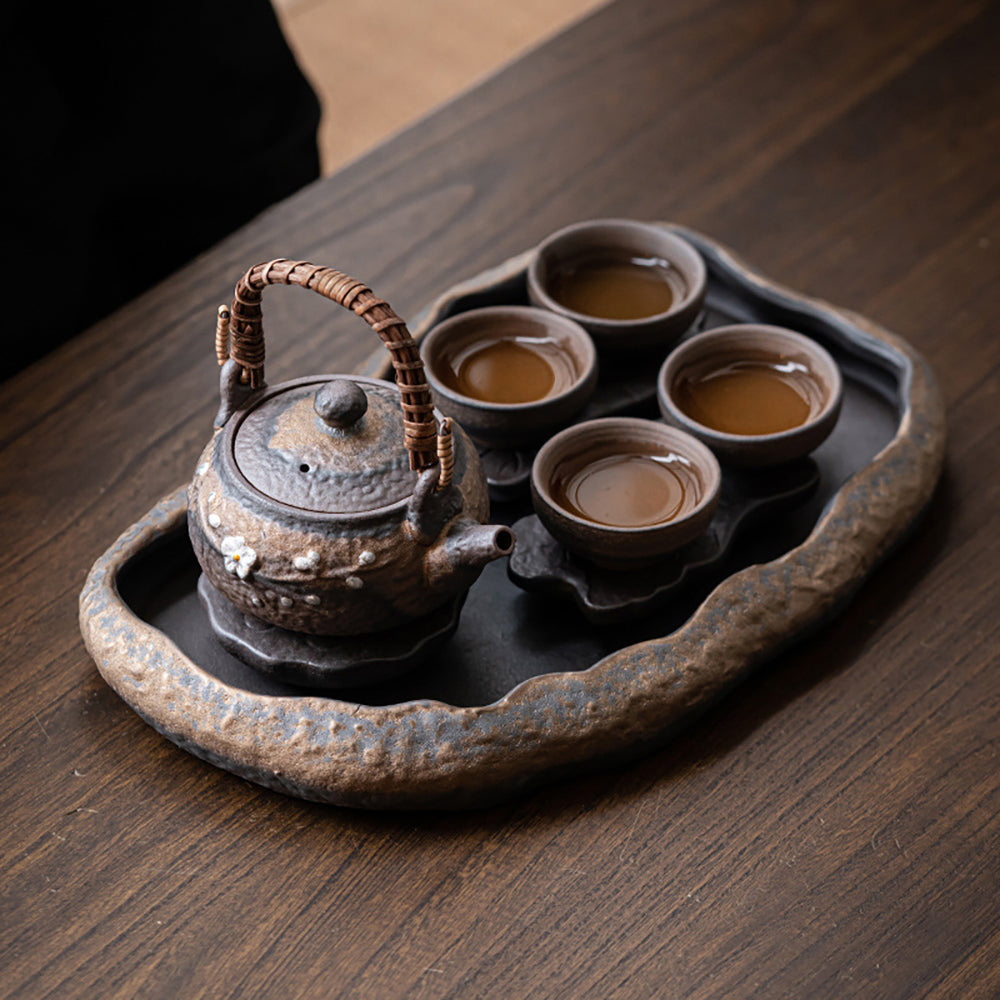 Stone Pottery Lotus Lake Shape Tea Set