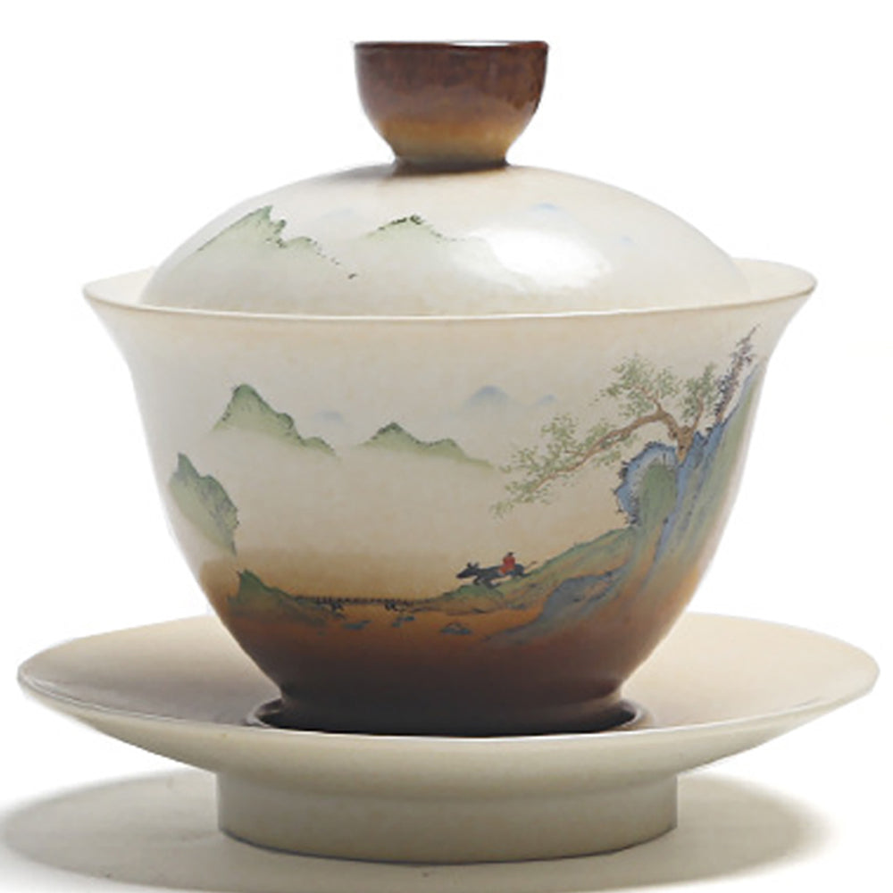 Vintage Landscape Painting Painted Gaiwan