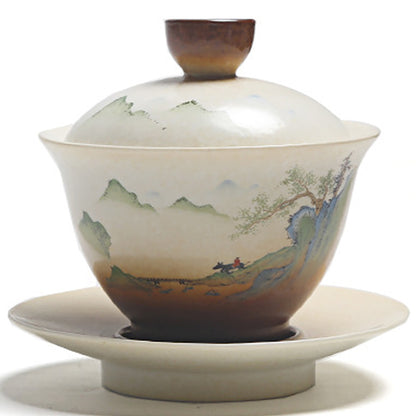 Vintage Landscape Painting Painted Gaiwan