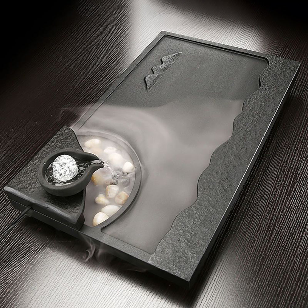Flowing Water River Black Stone Tea Tray