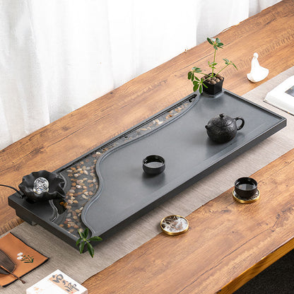 Zen Mist And Waterflow Black Stone Tea Tray