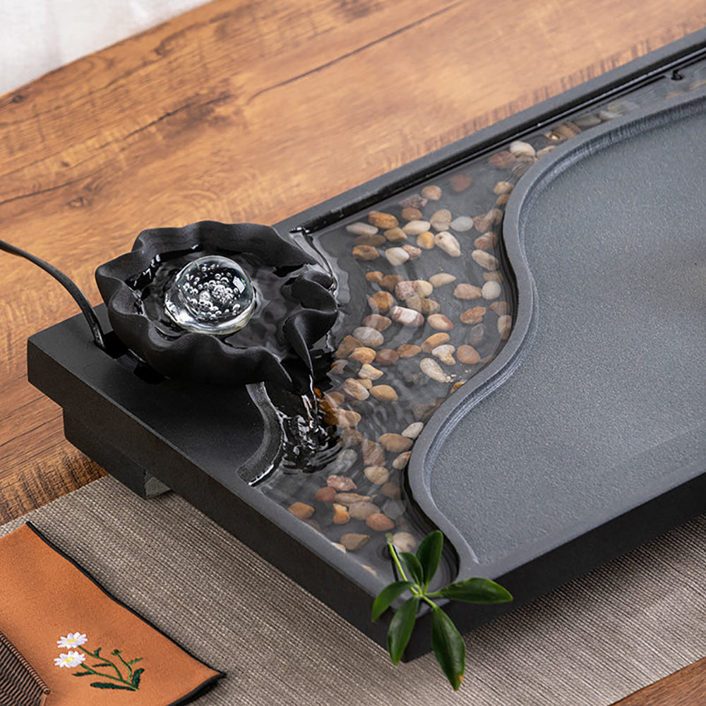 Zen Mist And Waterflow Black Stone Tea Tray