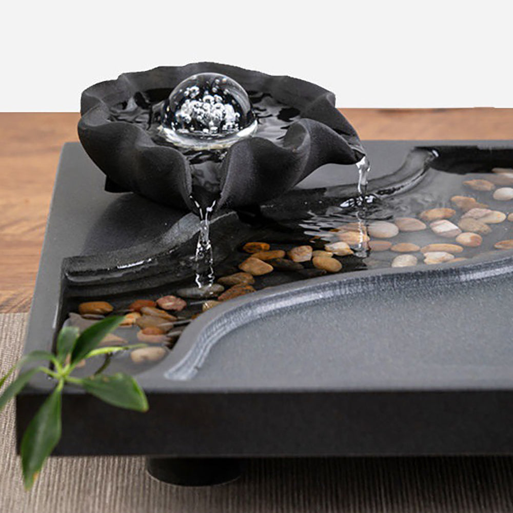 Zen Mist And Waterflow Black Stone Tea Tray