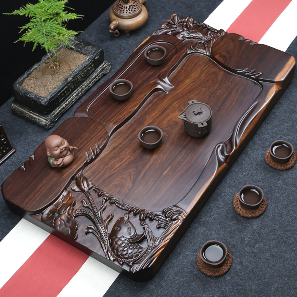 Hand Carved Wooden Goldfish Tea Tray