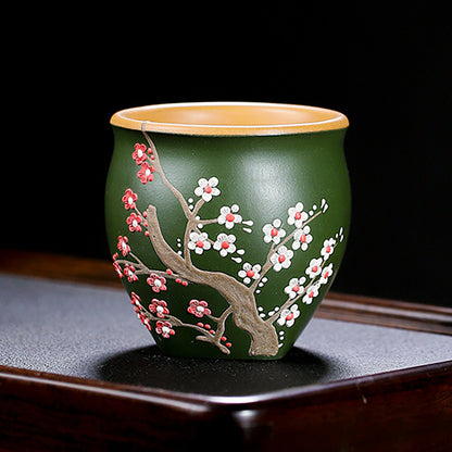 Flower Mud-Painted Purple Clay Cup (Set of 4)