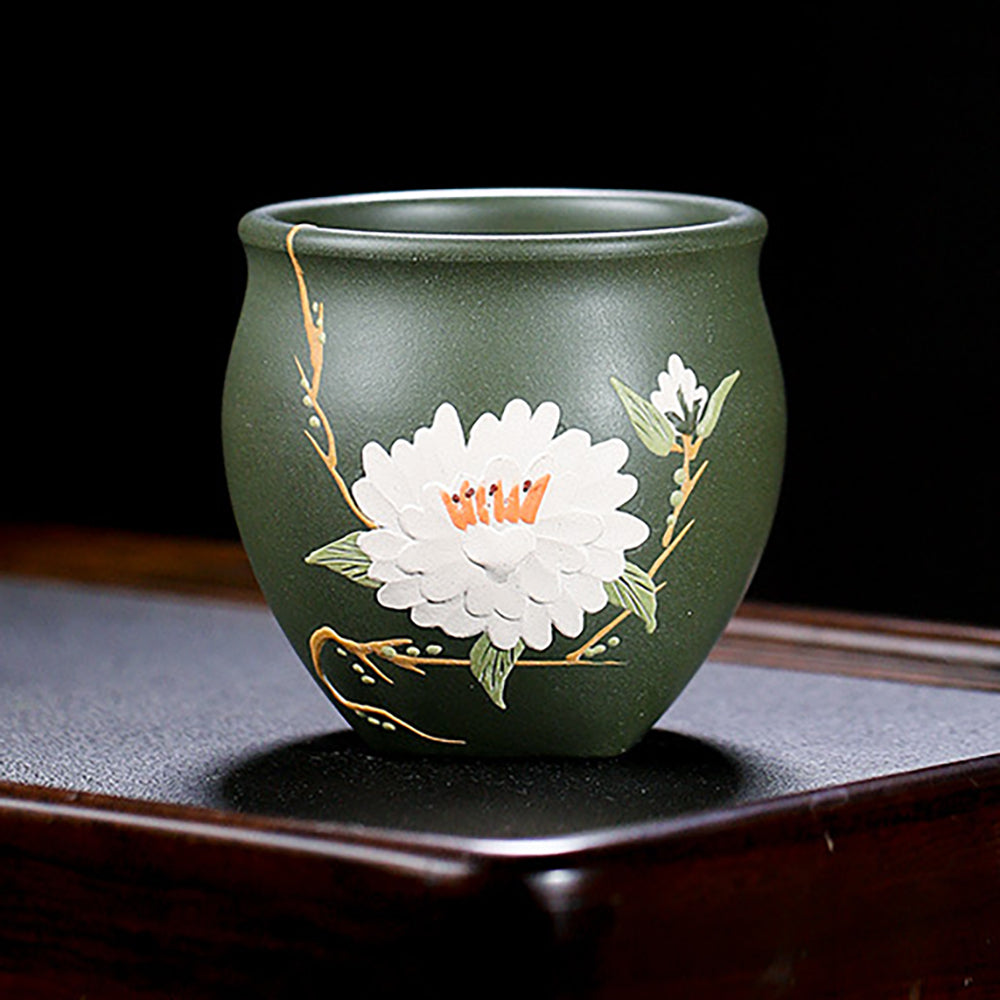 Flower Mud-Painted Purple Clay Cup (Set of 4)