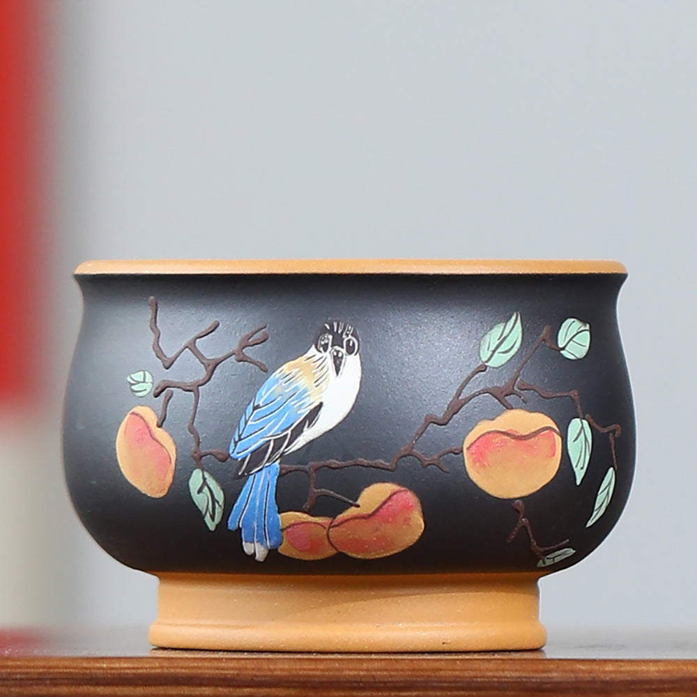 Purple Clay Painting Flower And Bird Gongfu Tea Cup (Set of 6)