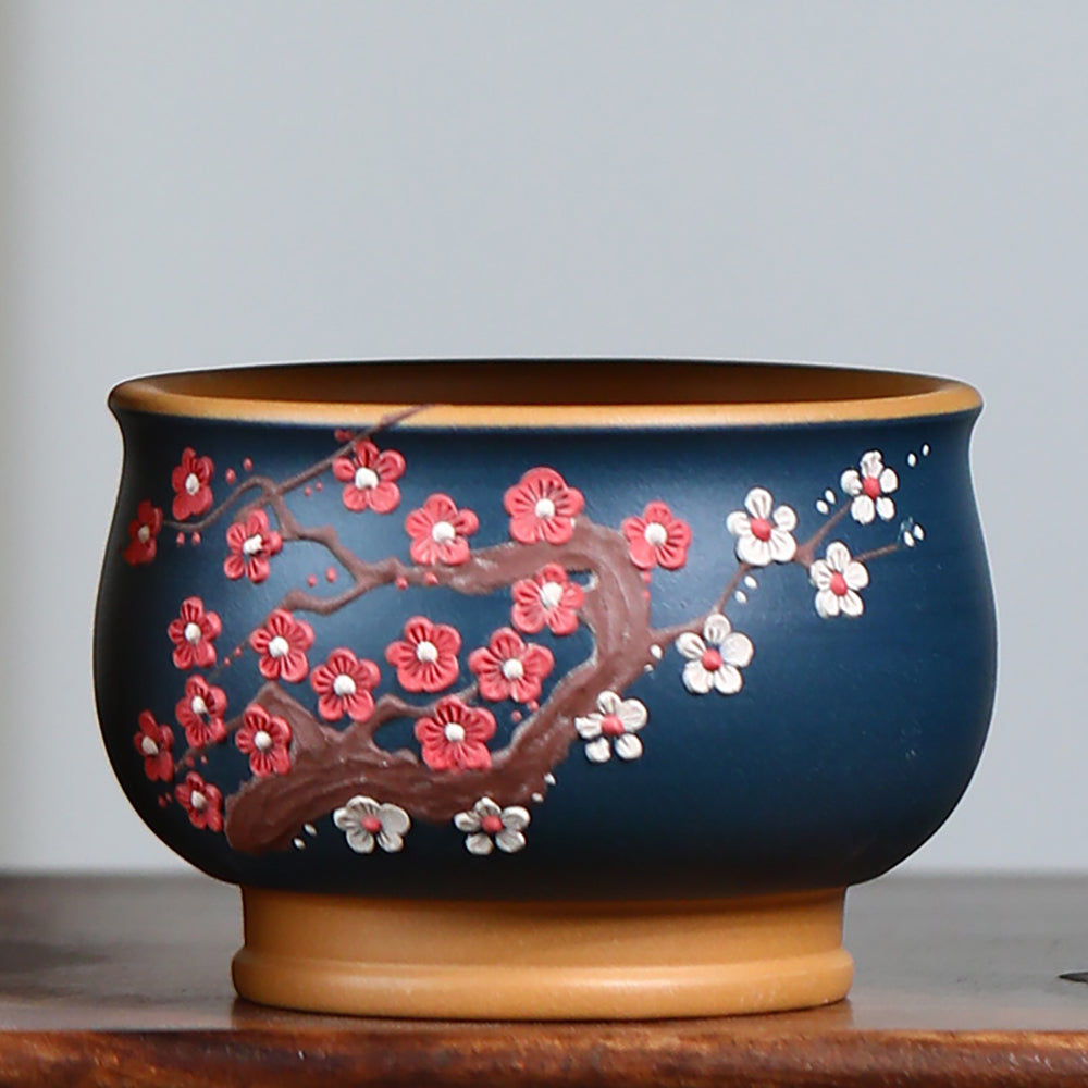 Purple Clay Painting Flower And Bird Gongfu Tea Cup (Set of 6)