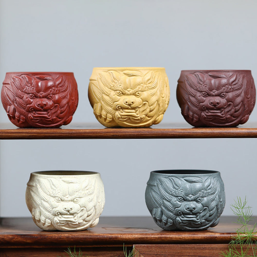Five Color Purple Clay Dragon Head Kung Fu Tea Cup (Set of 5)