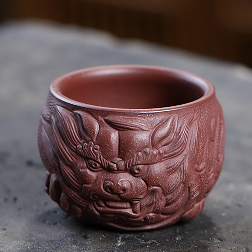 Five Color Purple Clay Dragon Head Kung Fu Tea Cup (Set of 5)