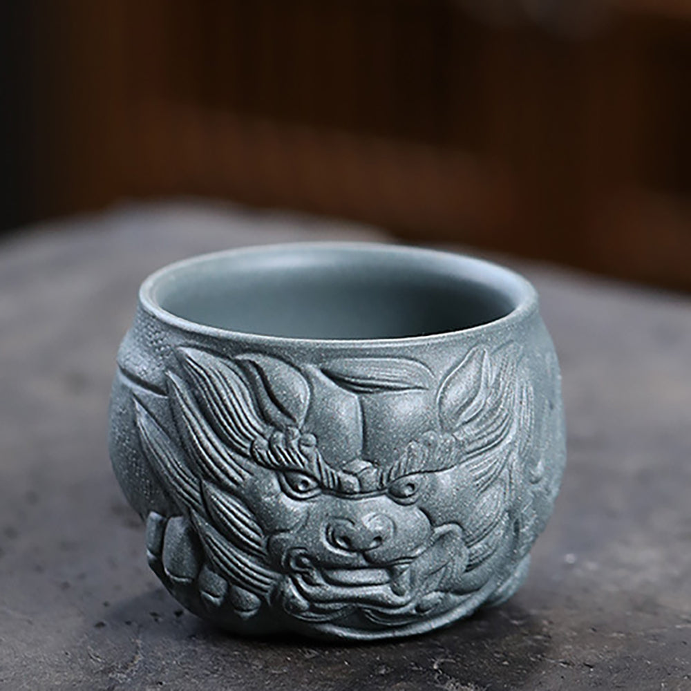 Five Color Purple Clay Dragon Head Kung Fu Tea Cup (Set of 5)