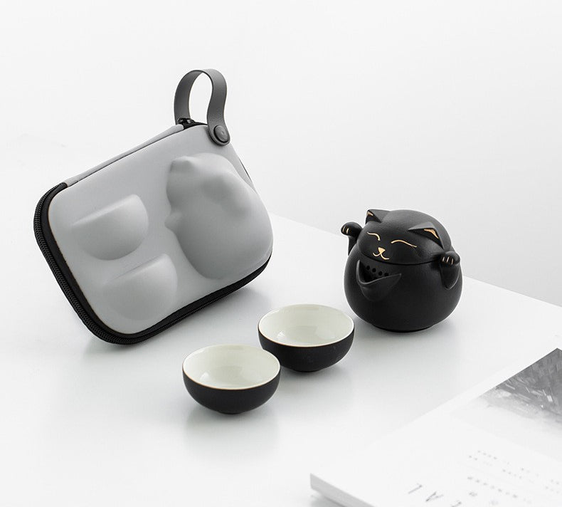 Lucky Cat Ceramic Tea Mugs,Travel Case Packaging