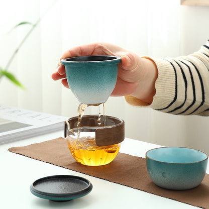 Glass And Ceramic Penguin Travel Tea Set