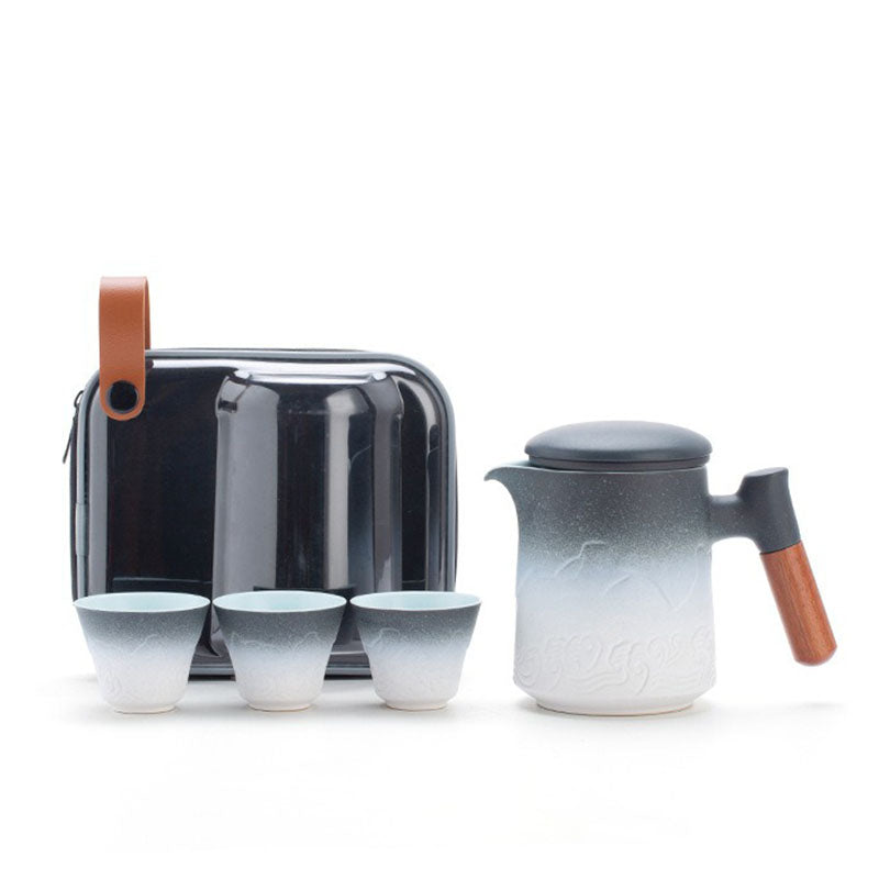 Sea Wave Travel Tea Set With Wooden Handle