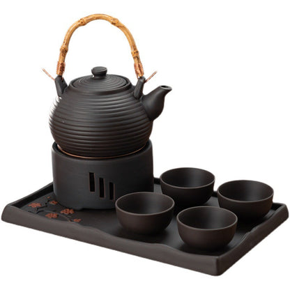 Japanese Clay Tea Set With Warmer And Tray