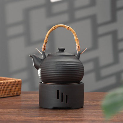 Japanese Clay Tea Set With Warmer And Tray