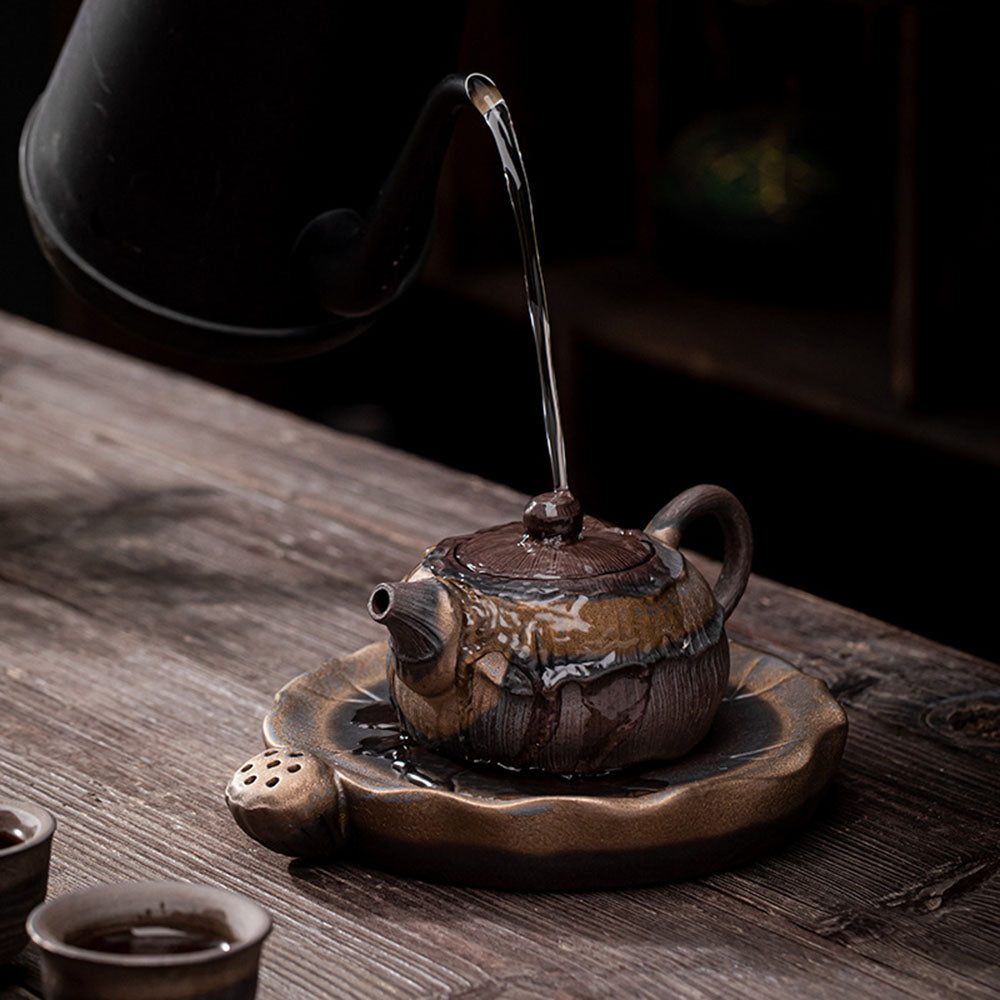 Japanese Iron Glazed Lotus Teapot