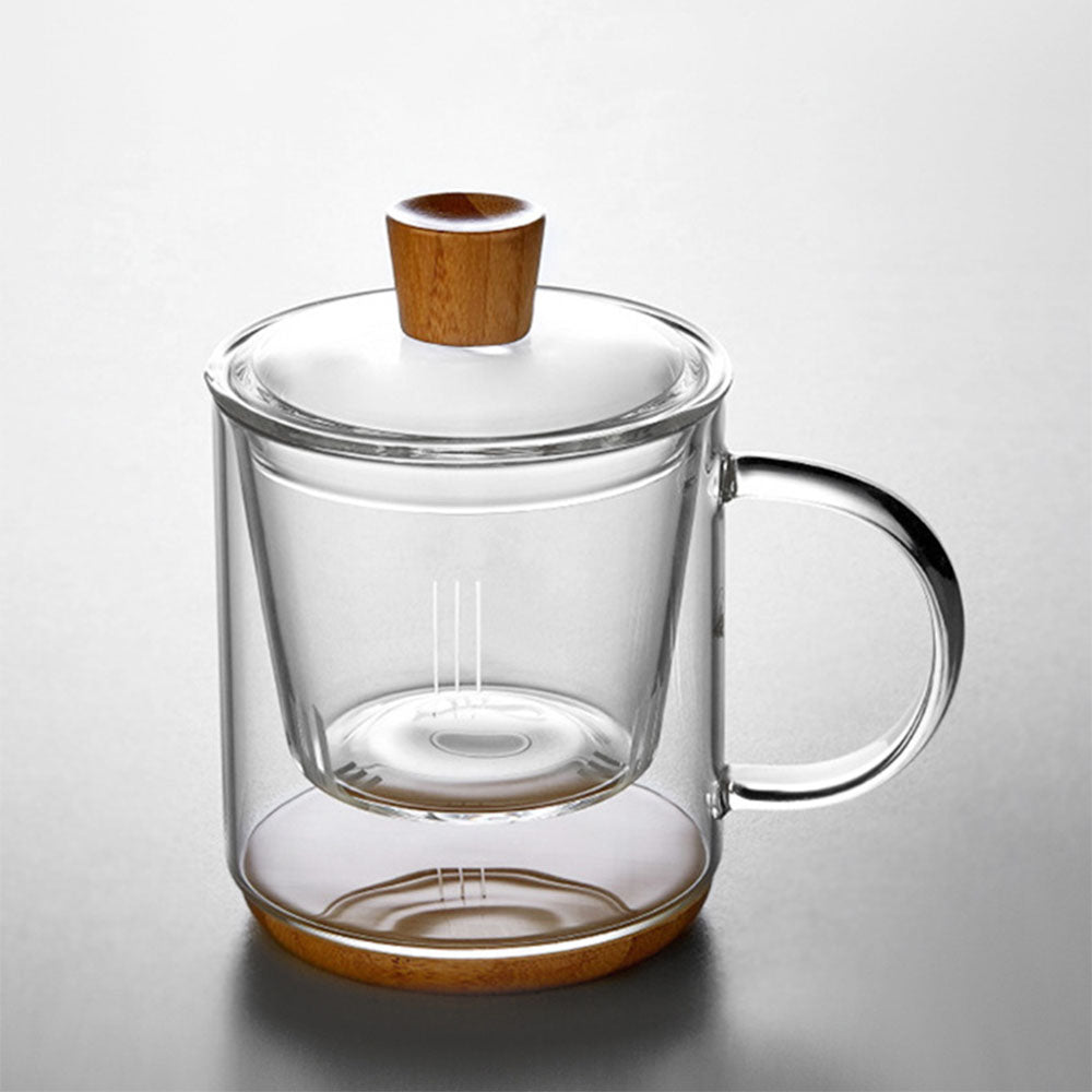 Office Glass Tea Cup With Wooden Bottom