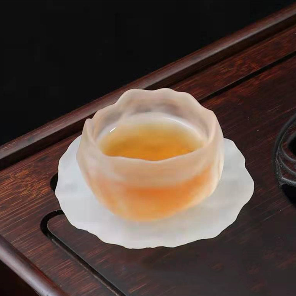 Ice Block Glass Gongfu Tea Cup With Saucer