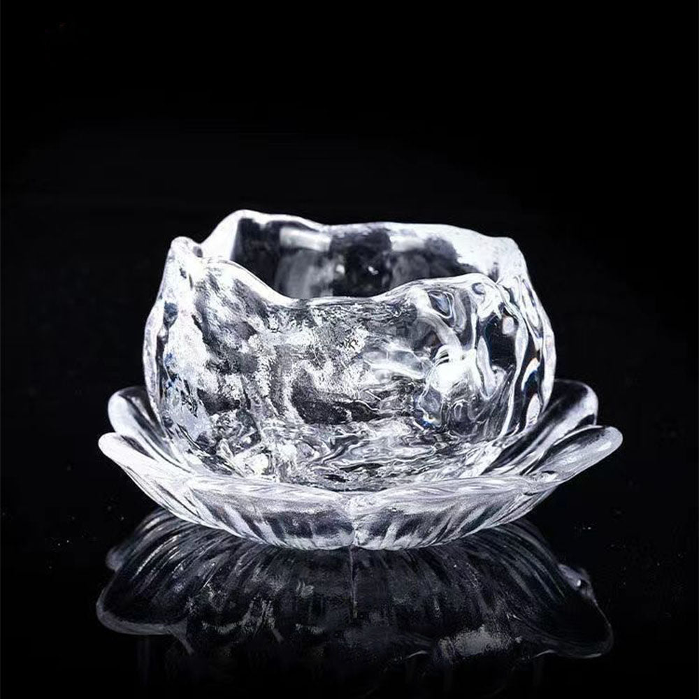 Ice Block Glass Gongfu Tea Cup With Saucer