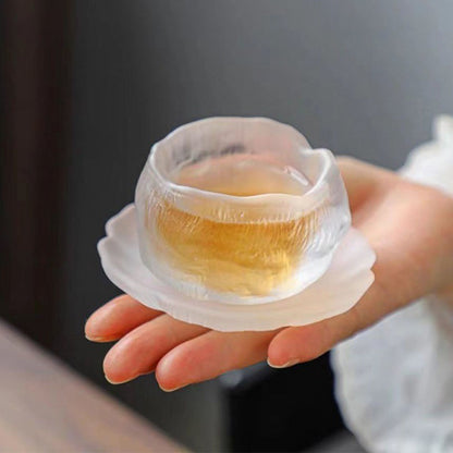 Ice Block Glass Gongfu Tea Cup With Saucer