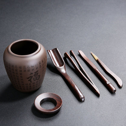 Yixing Purple Clay Fu Character Tea Set