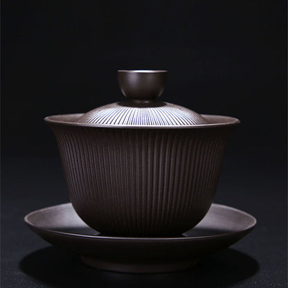Yixing Purple Clay Xi Shi Stripes Tea Set