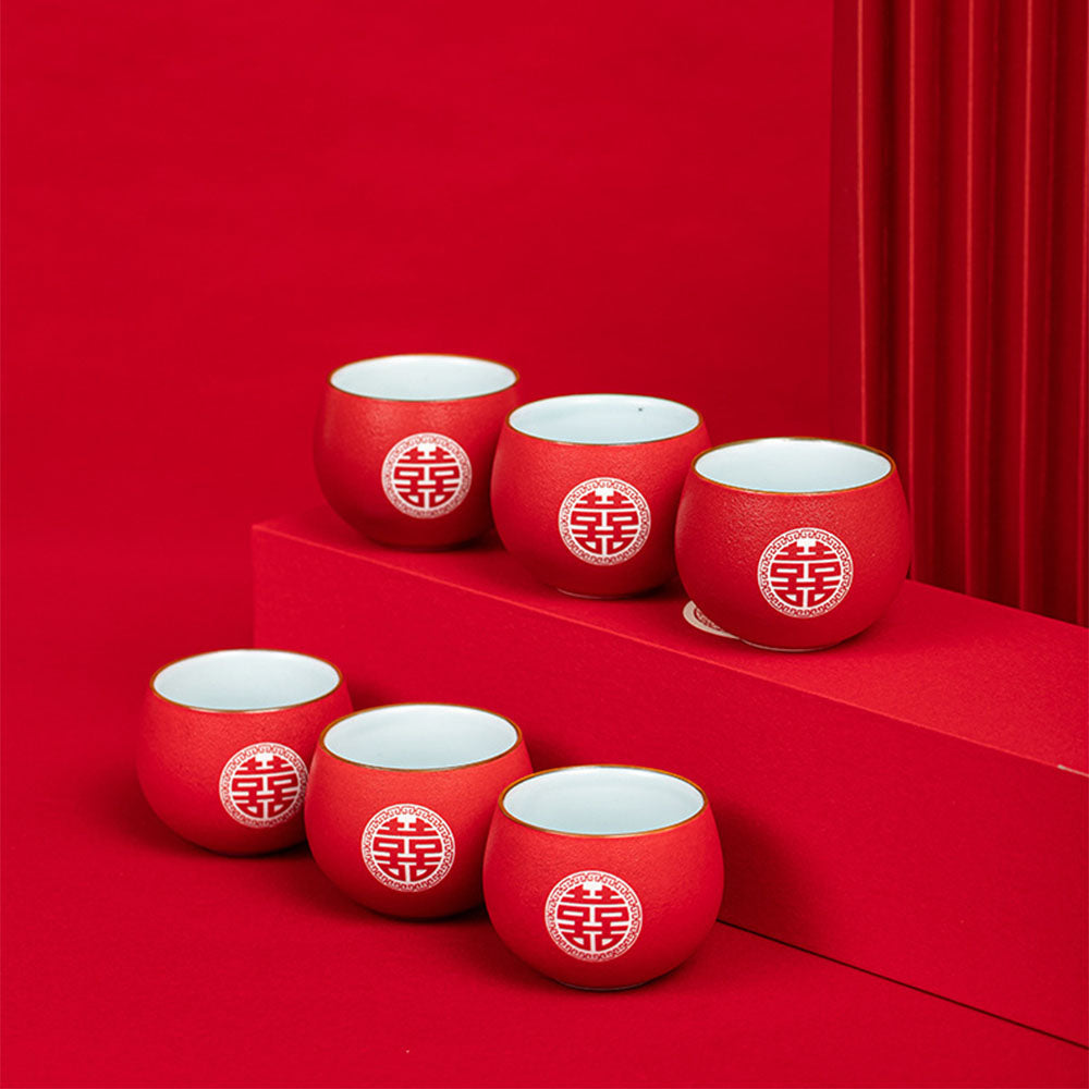 Double Happiness Six Tea Cups Set