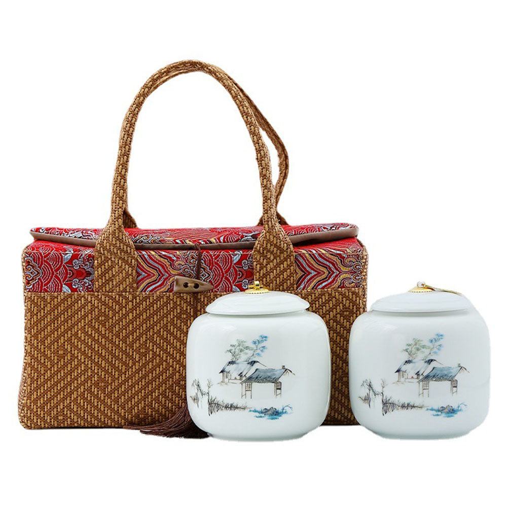 Porcelain Tea Caddies Set With Gift Bag