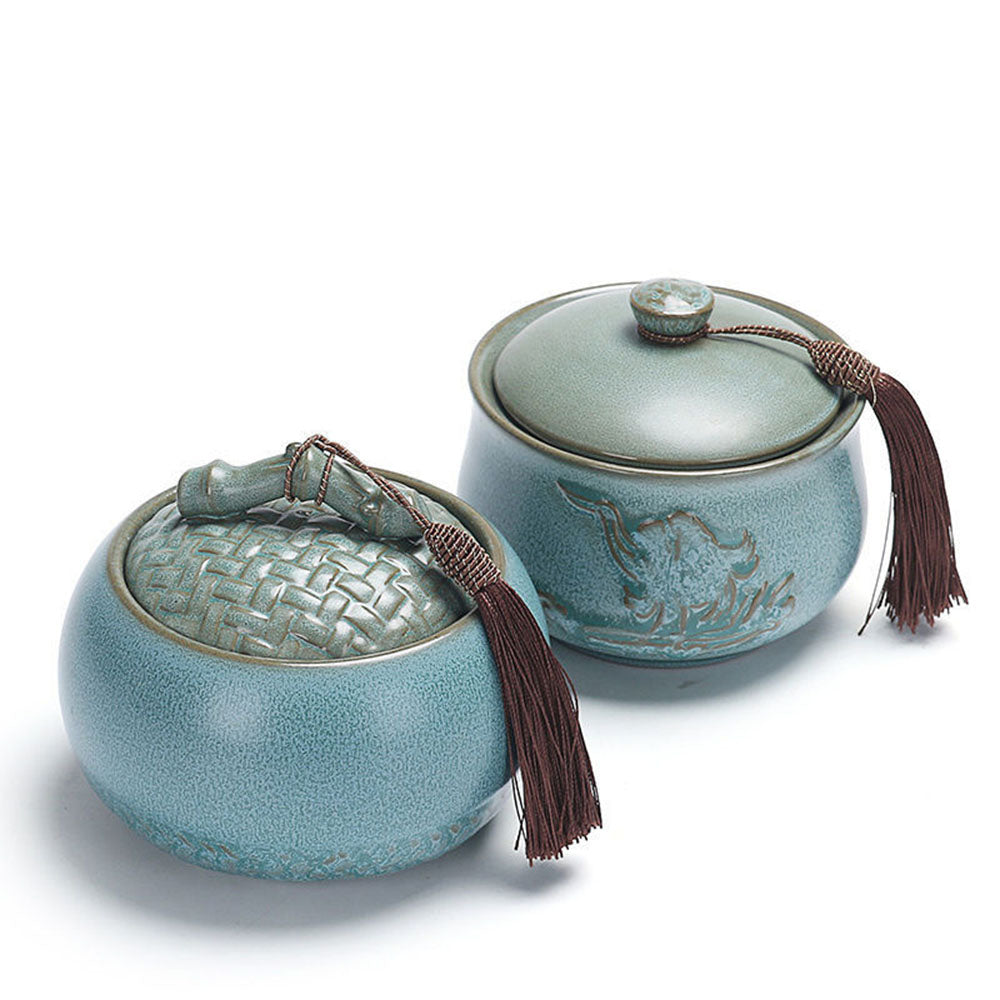 Blue Coarse Pottery Tea Caddy