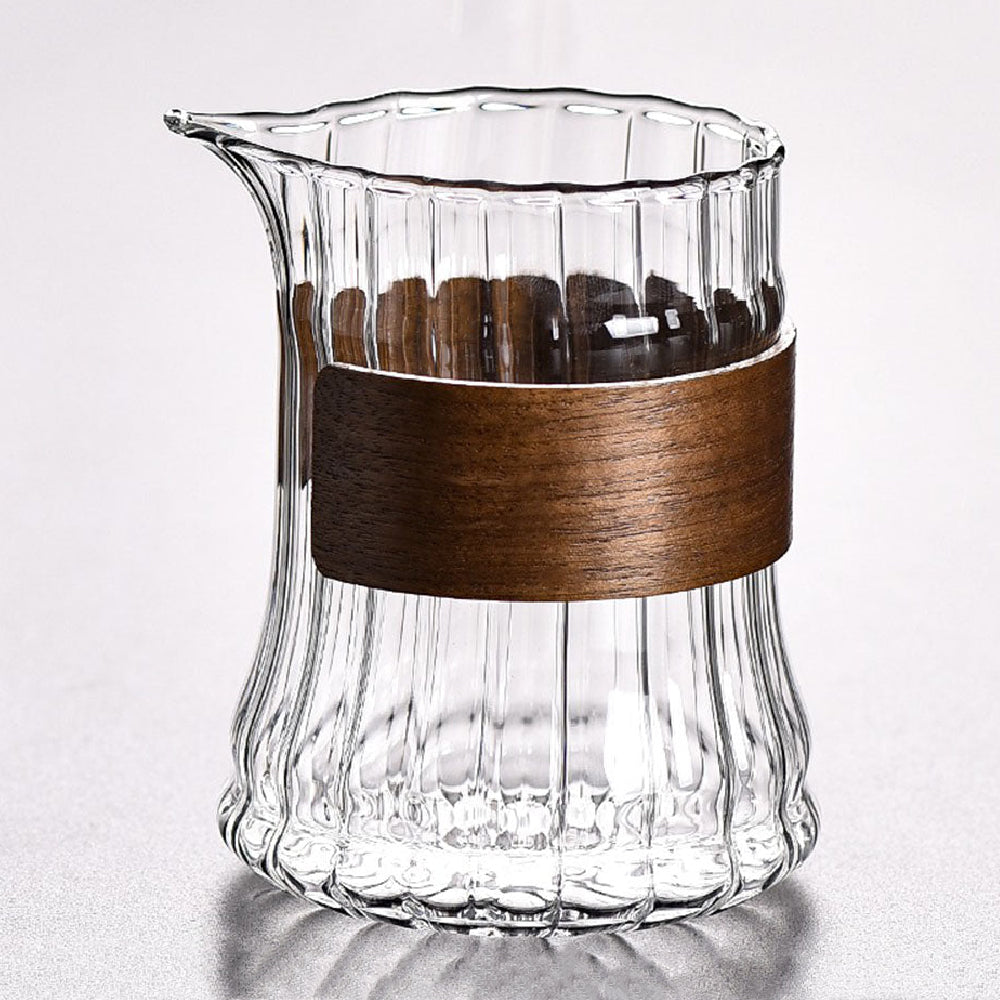 Stripes Glass Fair Cup With Bamboo Handle