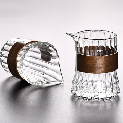 Stripes Glass Fair Cup With Bamboo Handle