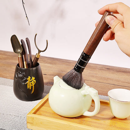 Ebony Tea Utensils Set With Ceramic Lotus Holder