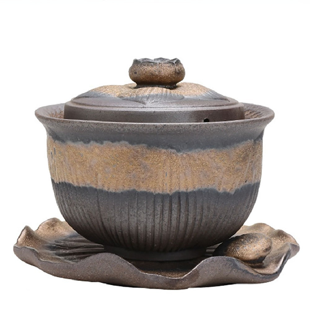 Coarse Pottery Lotus Gaiwan Teapot
