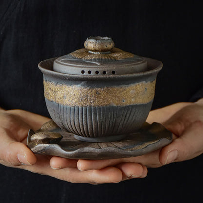 Coarse Pottery Lotus Gaiwan Teapot