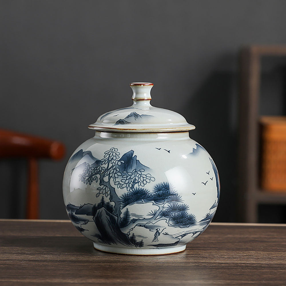 Hand-painted Landscape Porcelain Tea Caddy