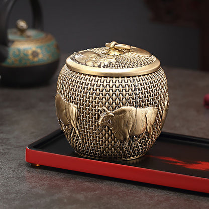 Five Cattles Brass Tea Caddy