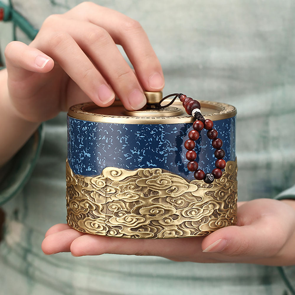 Auspicious Clouds Copper Tea Caddy