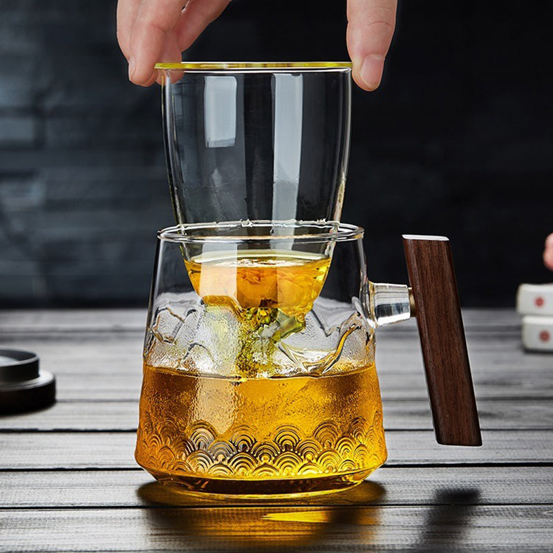 Glass Tea Mug With Wooden Lid And Handle