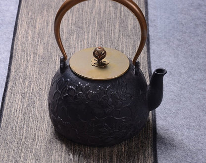 Cast Iron Peony Flower Teapot