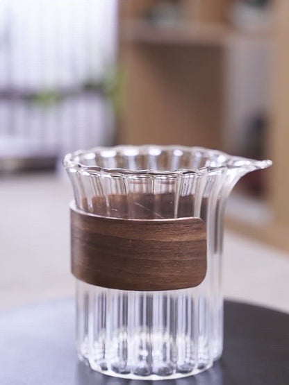 Stripes Glass Fair Cup With Bamboo Handle
