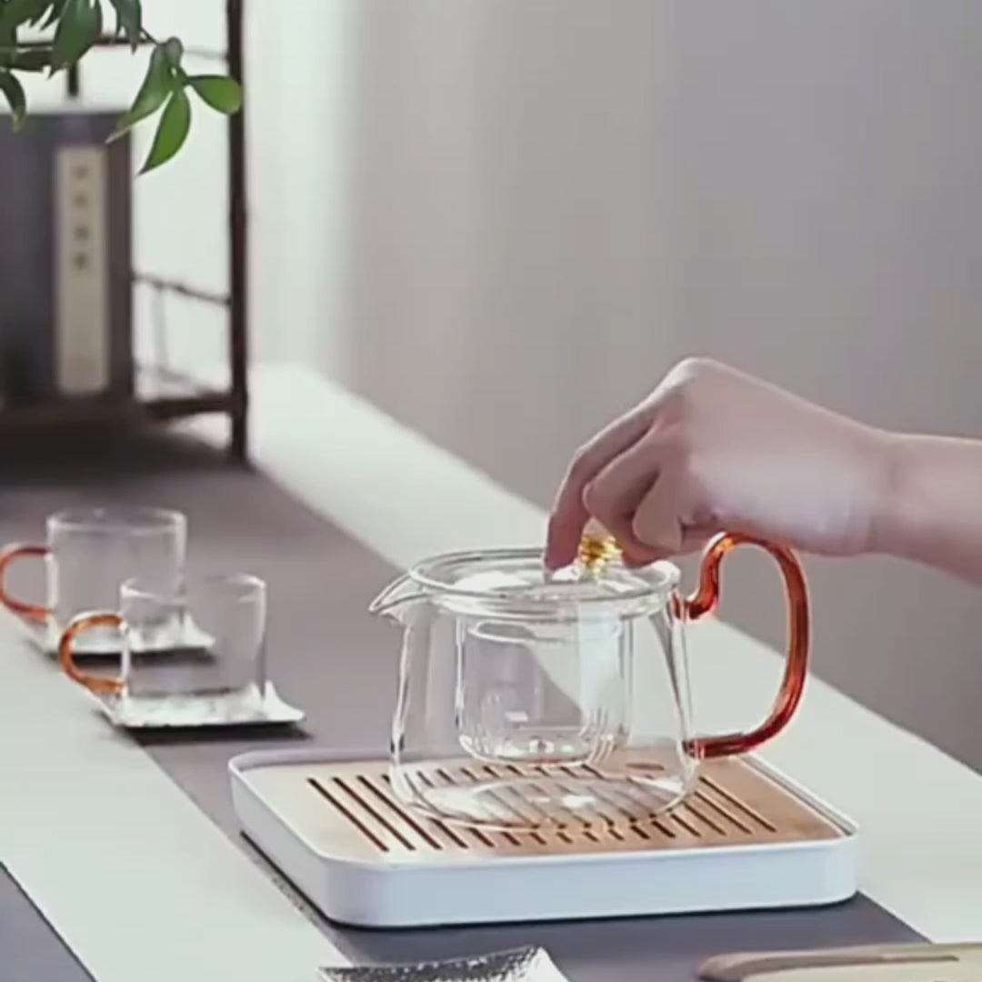Glass Teapot With Cognac Handle
