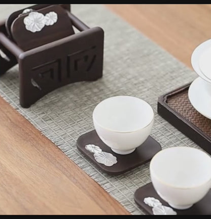 Peach Blossom Ebony Coaster Set