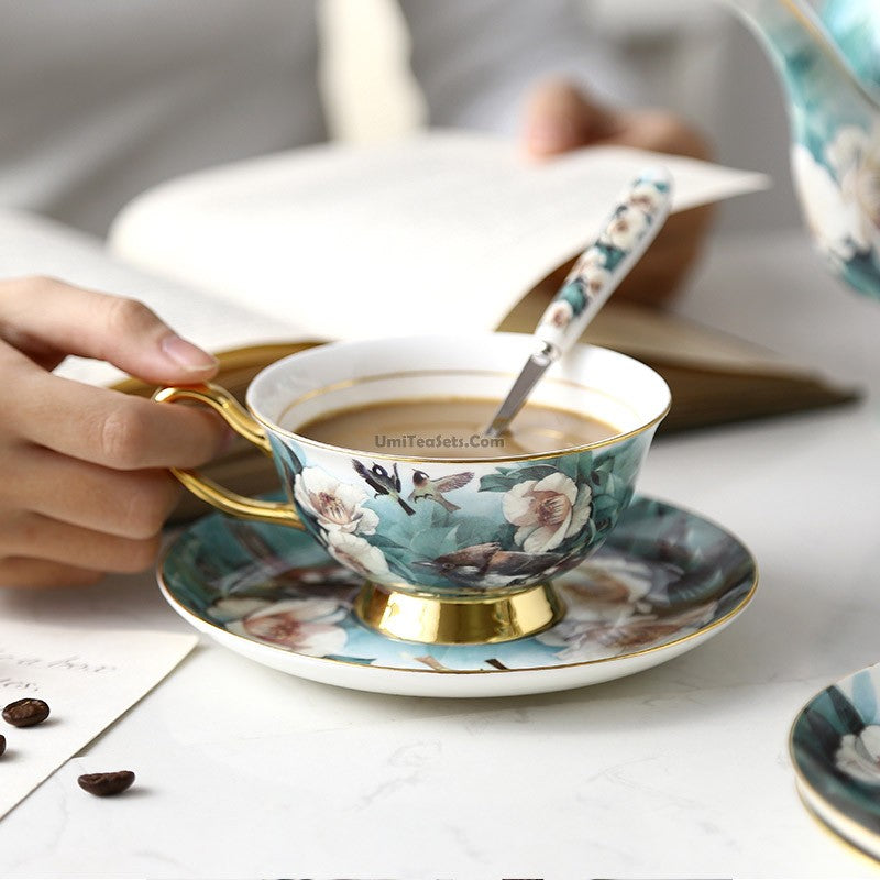 Rhododendron Bird Bone China Tea Set