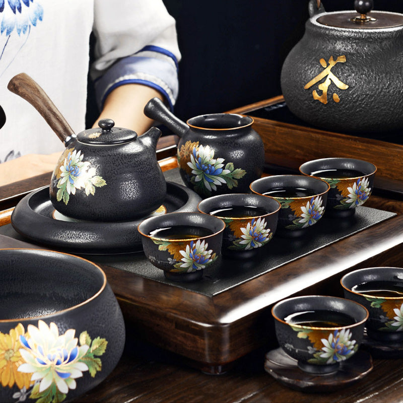 Iron Style Chinese Flowers Tea Set