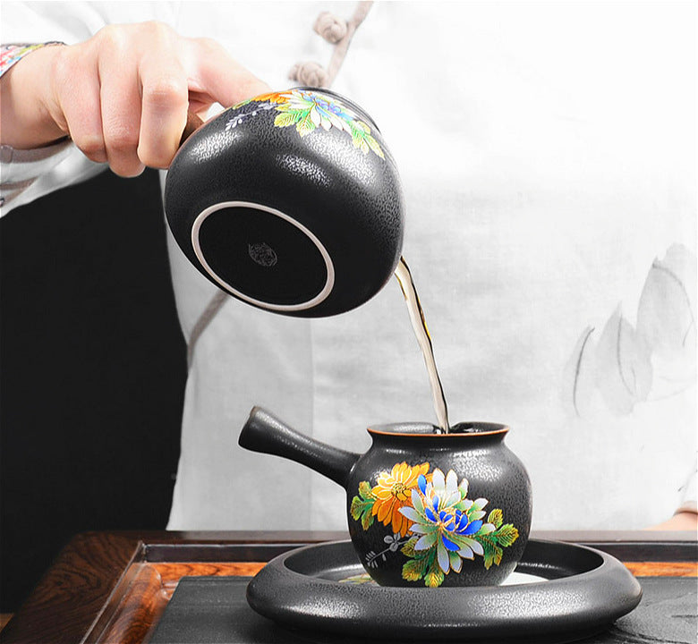 Asian Tea Set. Hot Tea In Pot And Teacups. Japanese Teapot And
