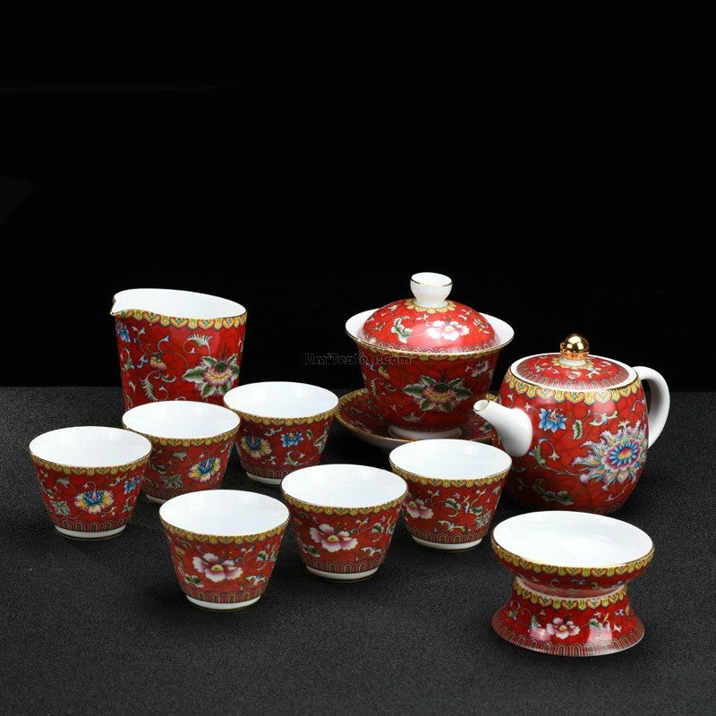 Red Peony Chinese Wedding Tea Set